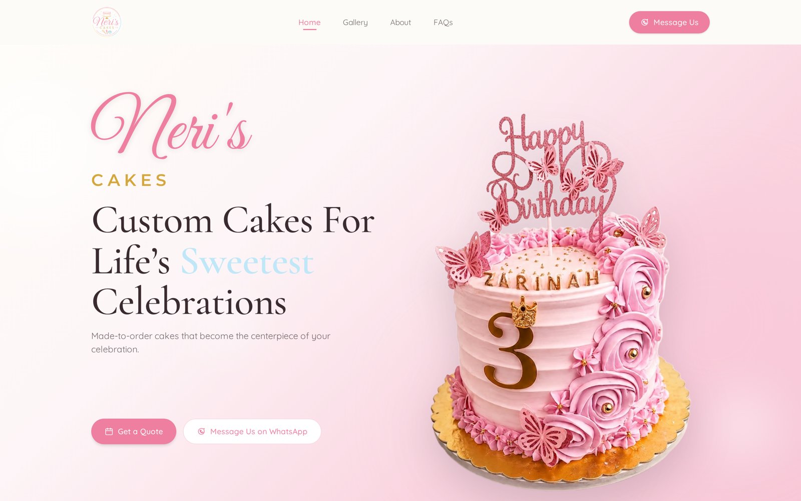 Neri's Cakes website
