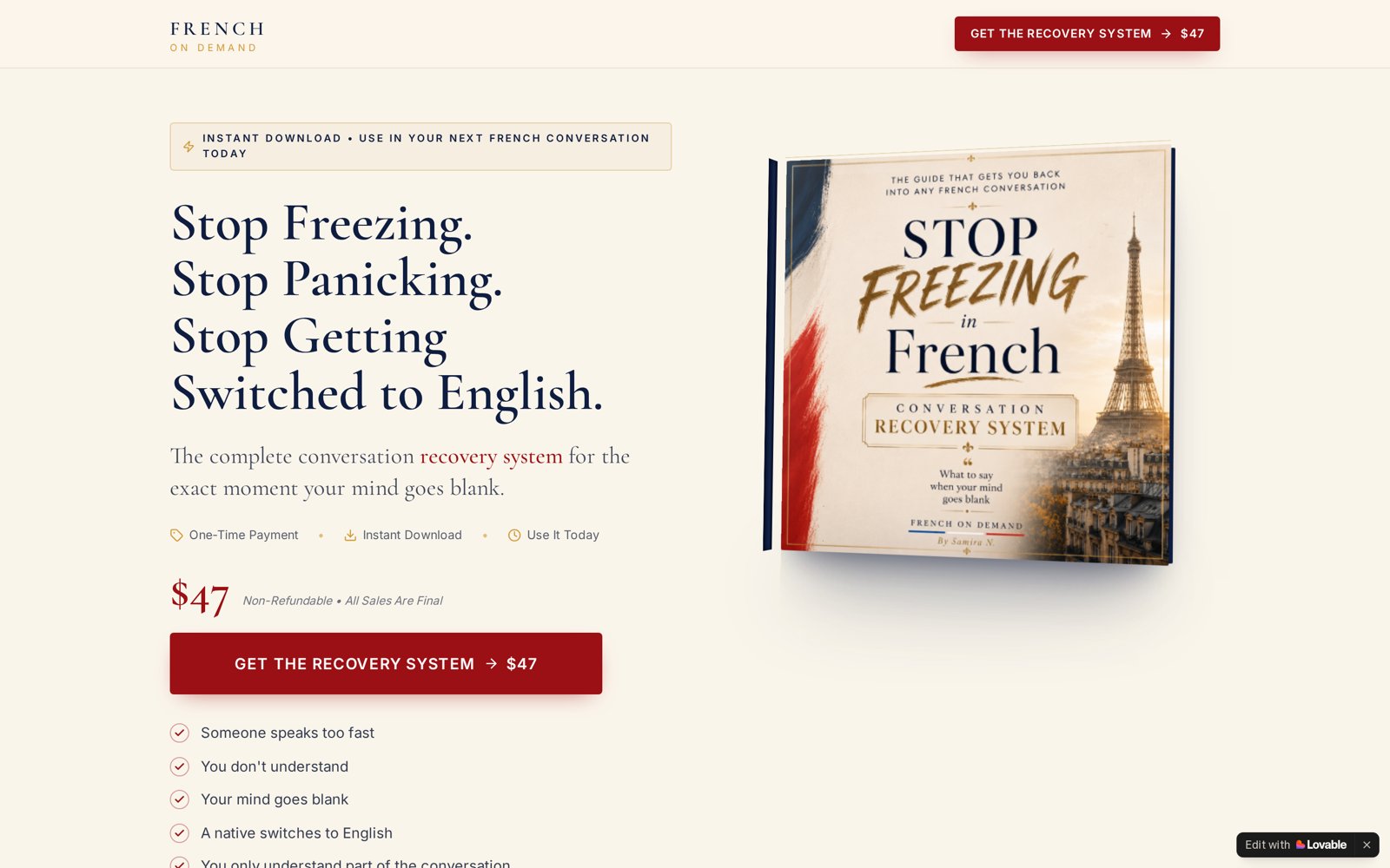 French On Demand Recovery System website